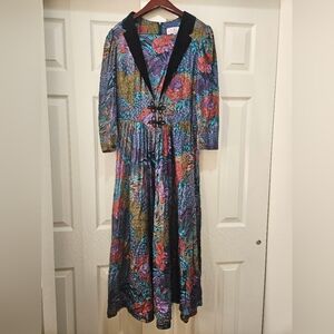 RARE Vintage Jane Schaffhausen Belle France Women's Velvety Floral Prairie Dress
